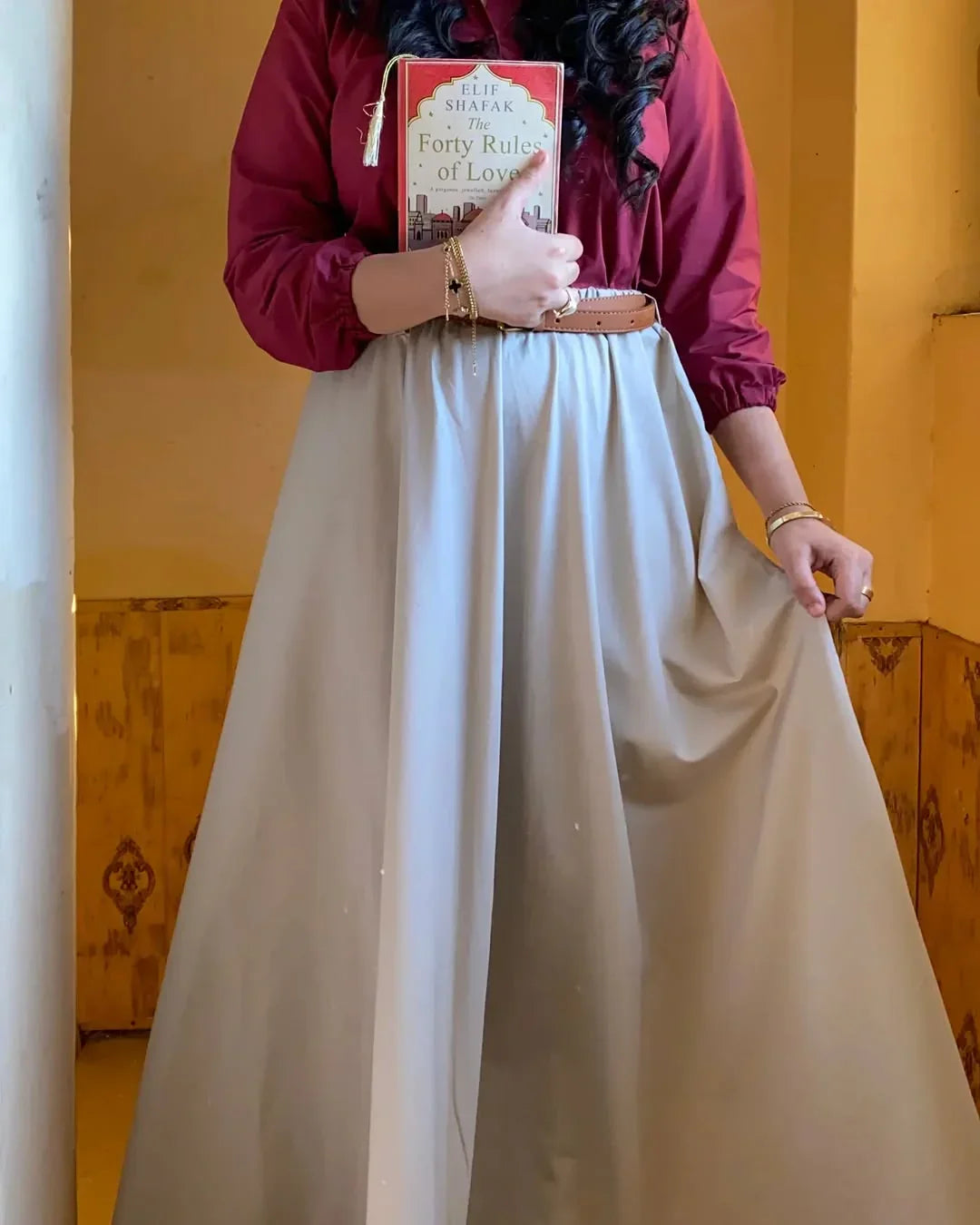 Shirt Skurt ( Mehroon ) with Belt